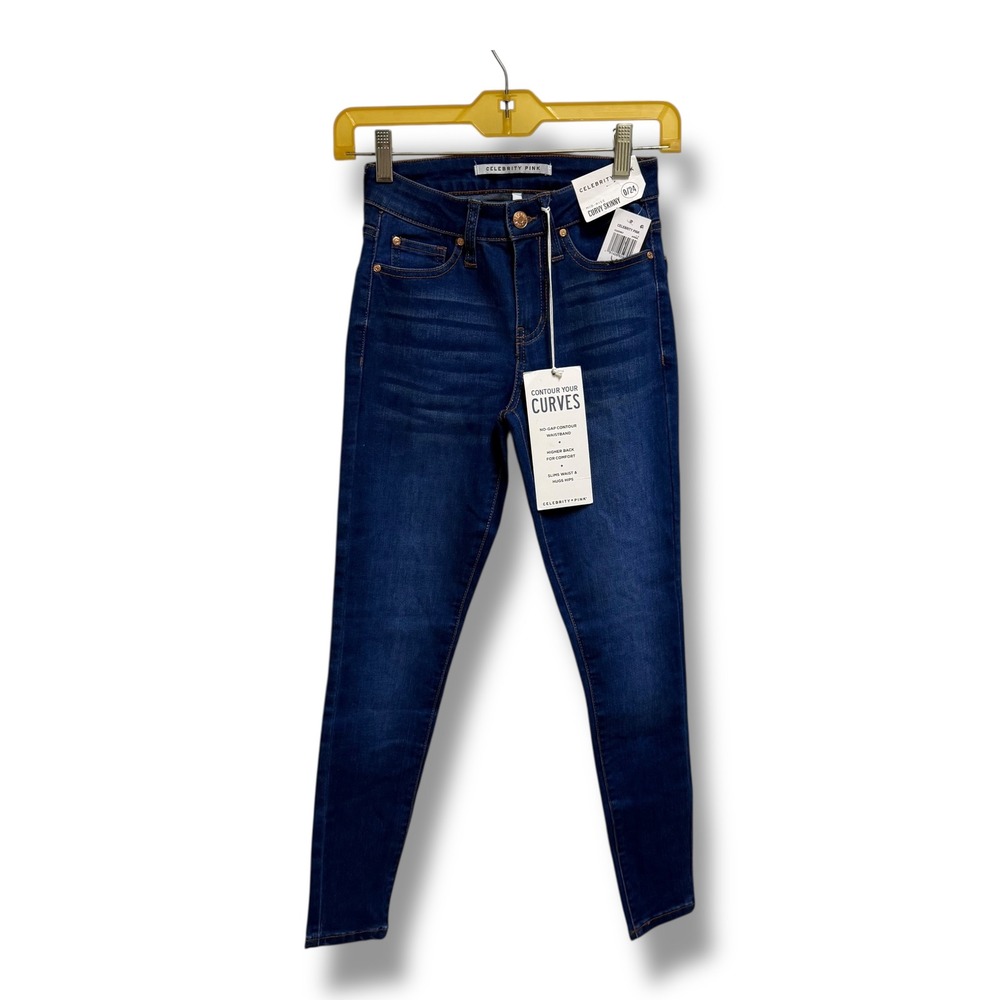 Celebrity Pink Women's Mid‎ Rise Curvy Skinny Jeans Dark Wash Size 0 24 NEW